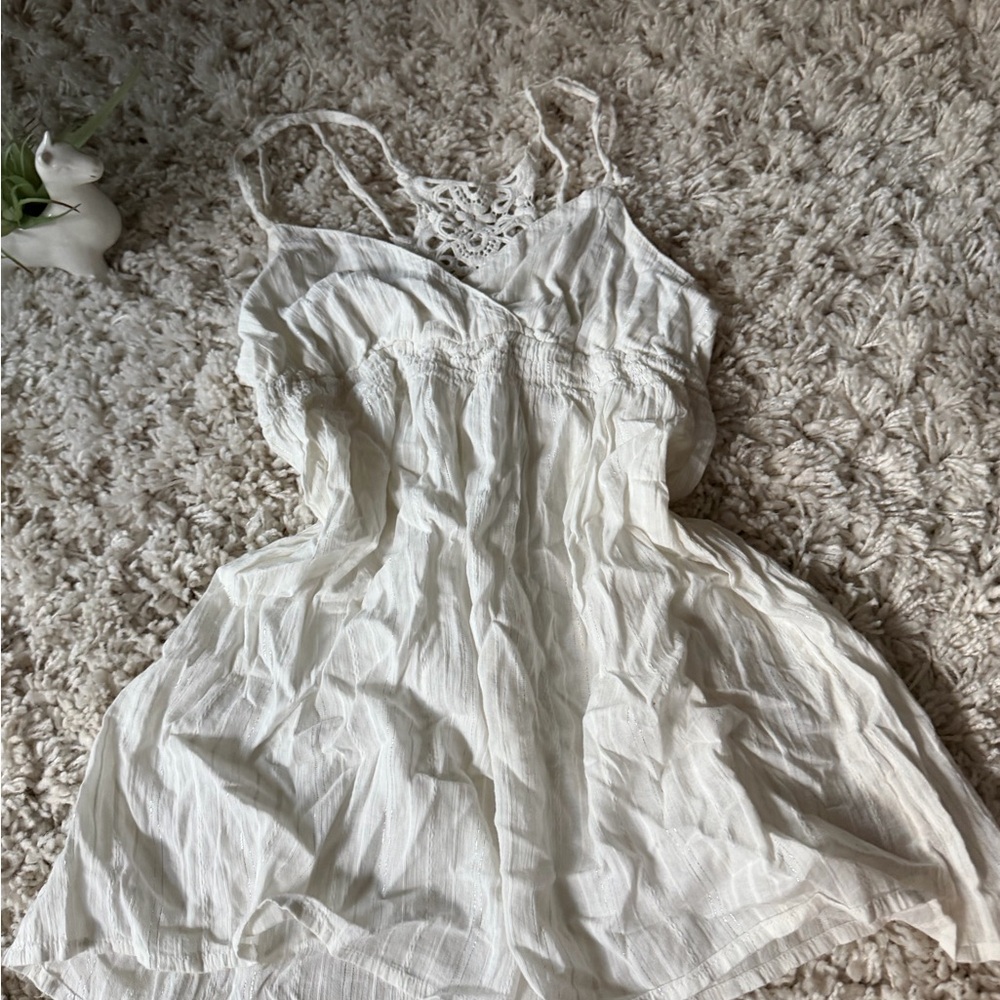 Cream Lace-Trim Cotton Sleep Chemise with Adjustable Straps
